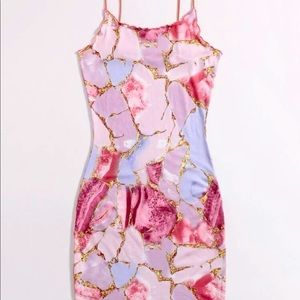 Shein Plus Marble print lettuce edge dress